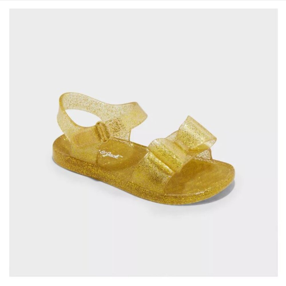 Nwt Cat & Jack clear gold glitter Kate jelly sandals with bow size 11
